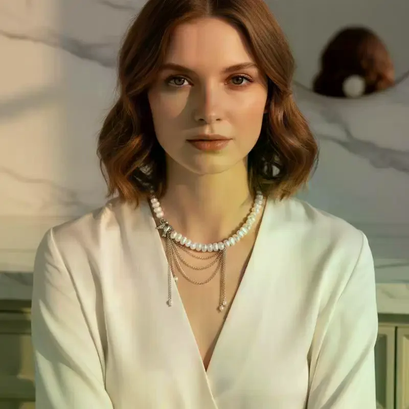 Colar elegante com pingente de corrente de várias camadas para mulheres, colar vintage criativo com pedra azul natural, joias de casamento