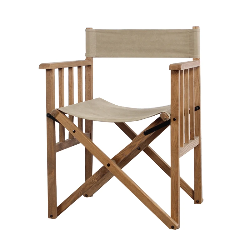 High Quality Solid Oak Wood and Linen Foldable Camping Chair Outdoor Garden Chair