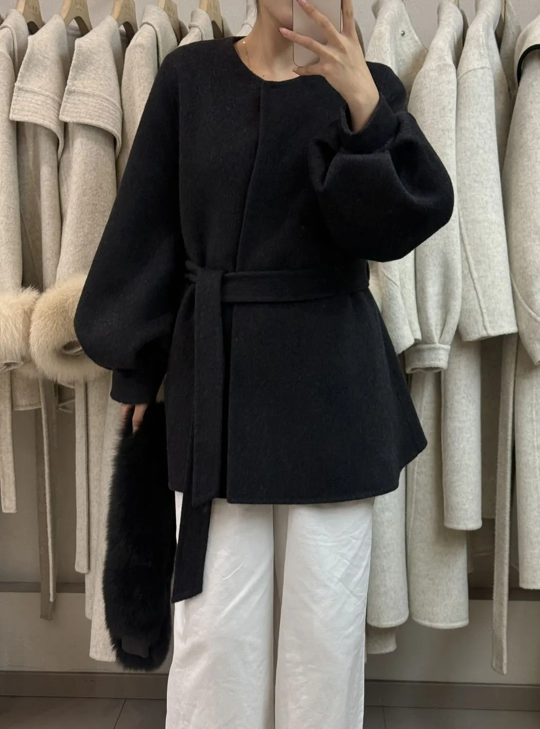 OFTBUY Women's Short Wool Coat Real Fox Fur Collar Belted Waist Woolen Clothing Winter Warm Luxury Slim Solid Color Outerwear