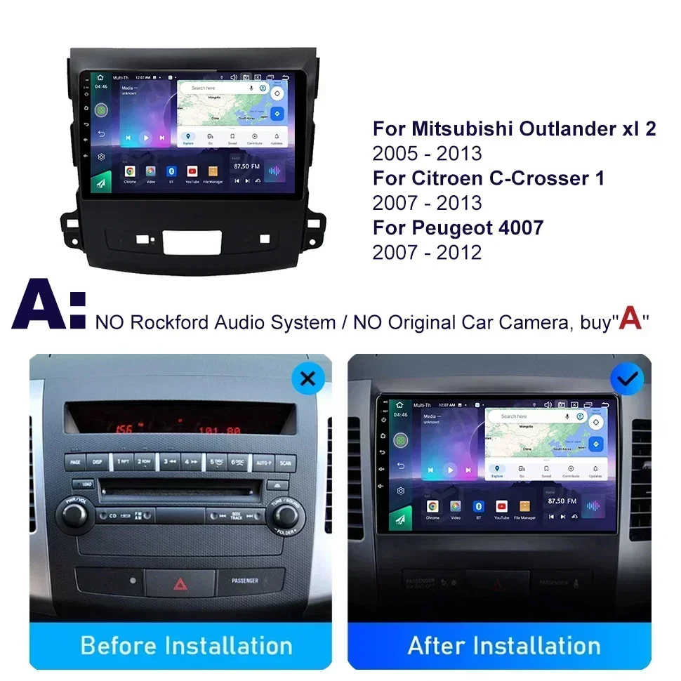 راديو سيارة SPTON لأوتلاندر ميتسوبيشي Xl 2 2005-2013 لسيتروين C-Crosser 1 2007-2013 نظام تحديد المواقع أندرويد لبيجو 4007 2007-2012 #4