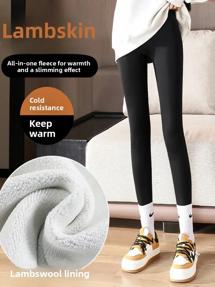   Pessoa cintura alta sl arca pele calças de yoga feminino fitn spor quente thiened cordeiro veludo outono inverno