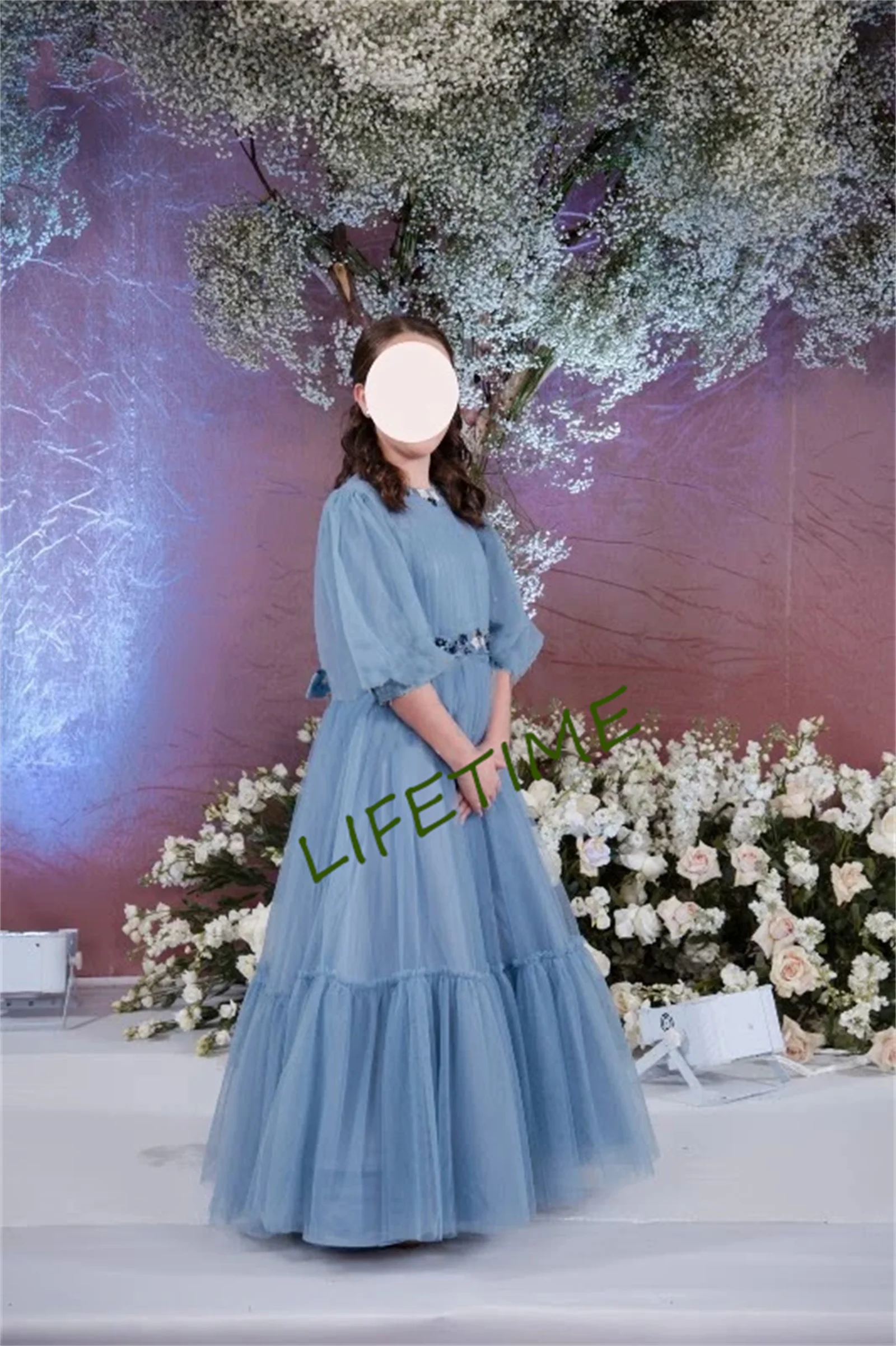 Vestido de niña hinchada, vestido de flores azul, vestidos de fiesta de boda, vestido de encaje para bebé, vestido de princesa, vestido de novia pequeño