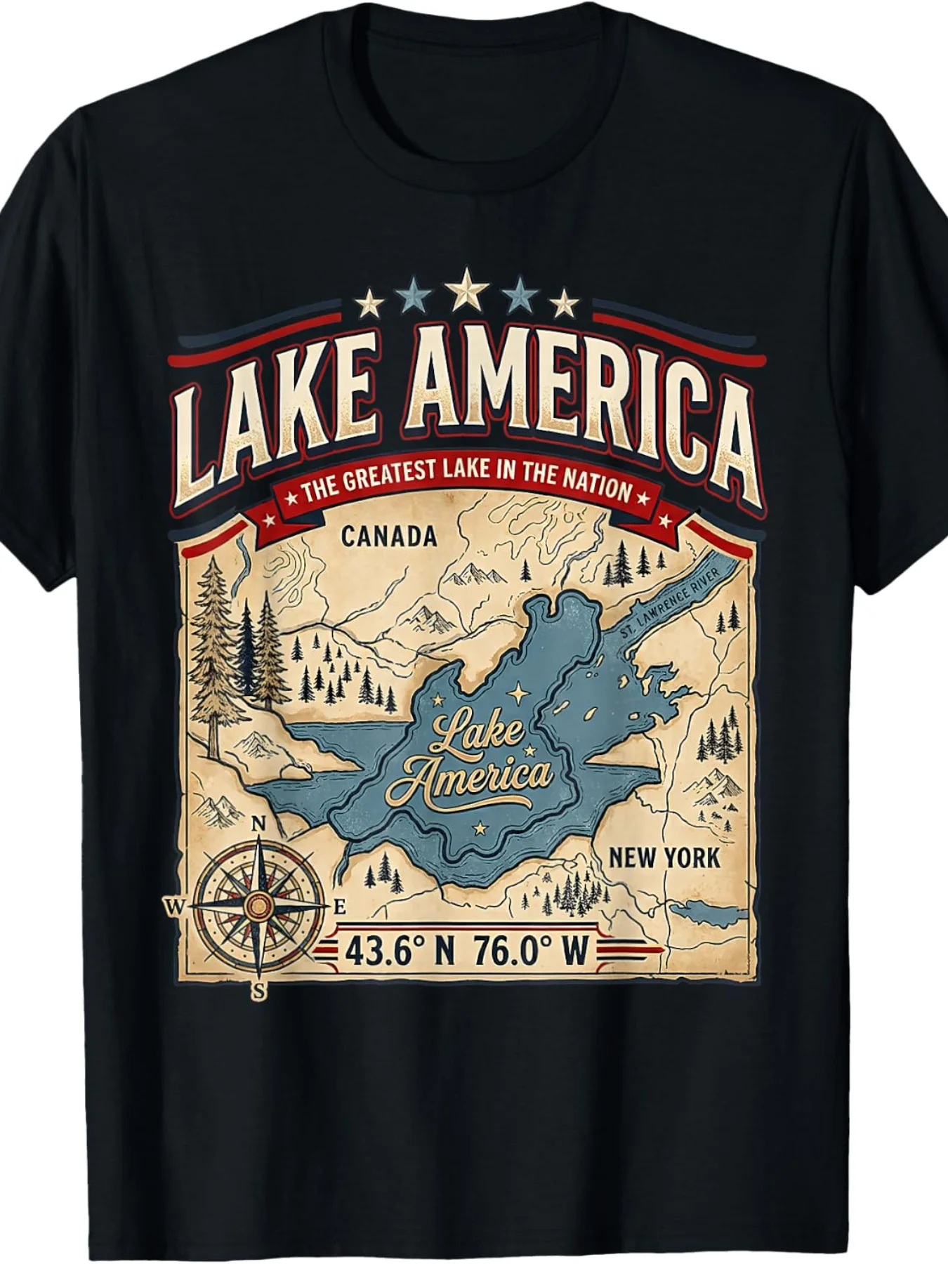 Lake America Vintage Map Graphic T-Shirt for Men Women