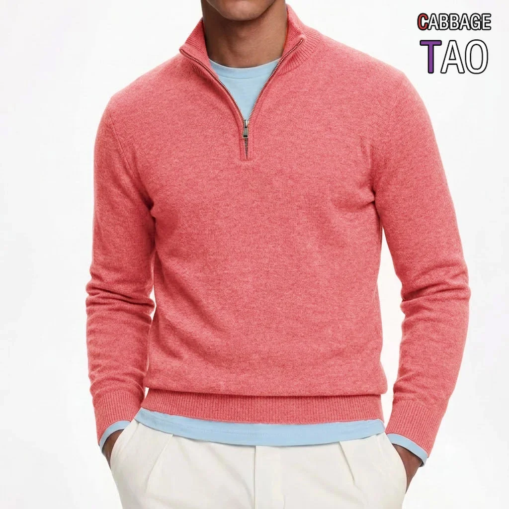 Mens Slim Fit Half Zip Knit Pullover Sweater High Neck Long Sleeve Knitted Coat Warm Autumn Winter Casual Turtleneck for Men