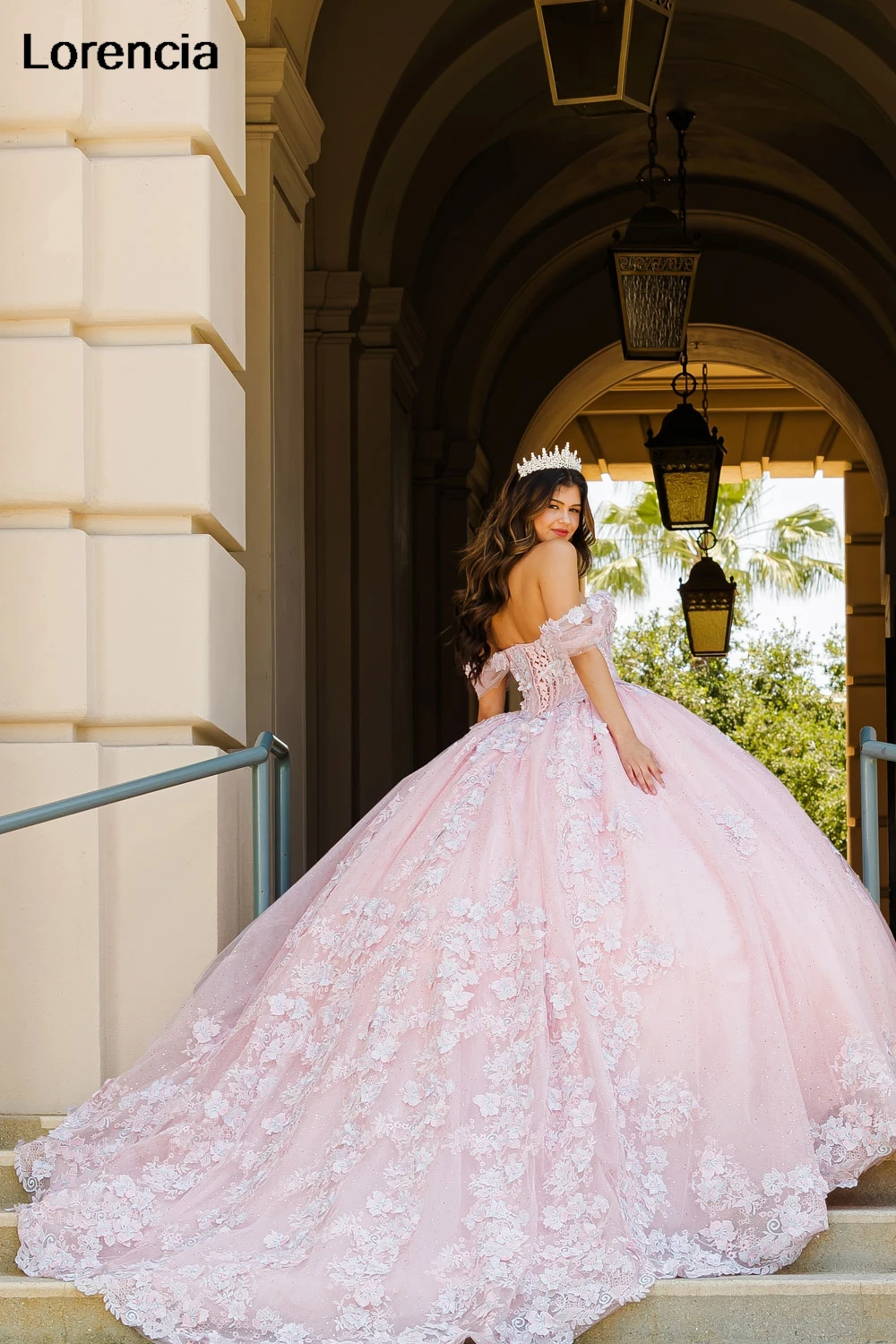 Personalizado mexicano rosa quinceanera vestido de baile floral renda applique miçangas espartilho doce 16 vestidos de 15 anos yqd839