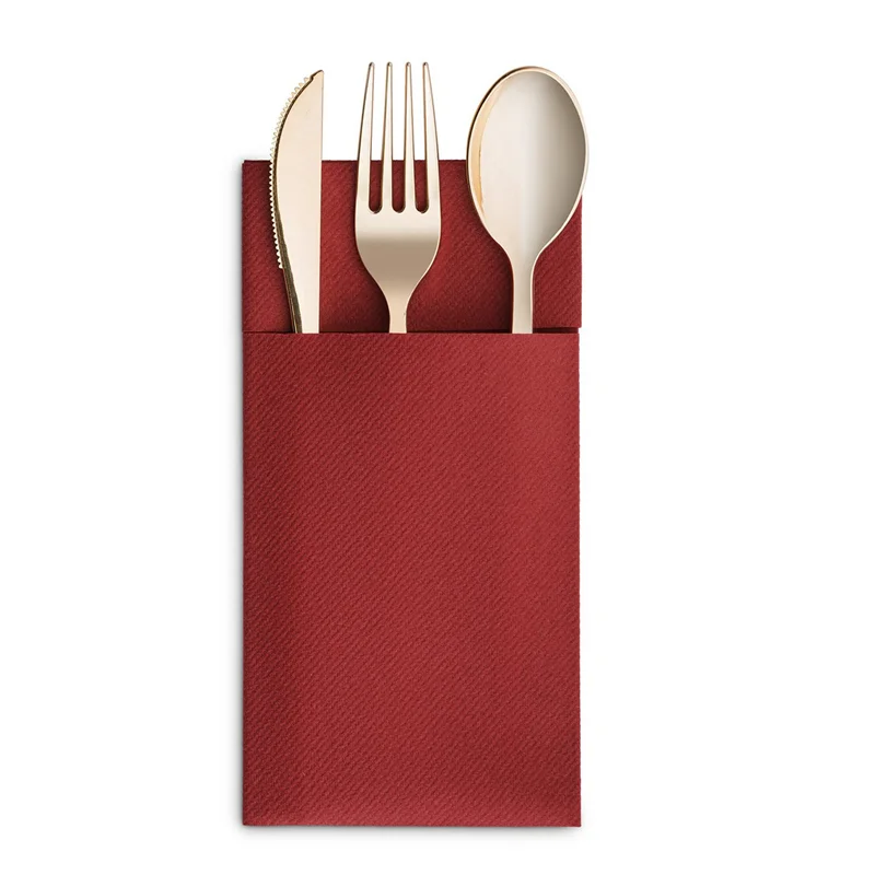 

ABZS 150PCS Disposable Dinner Napkins With Built-In Flatware Pocket,Prefolded Cloth Like Paper Napkins For Wedding Party Red