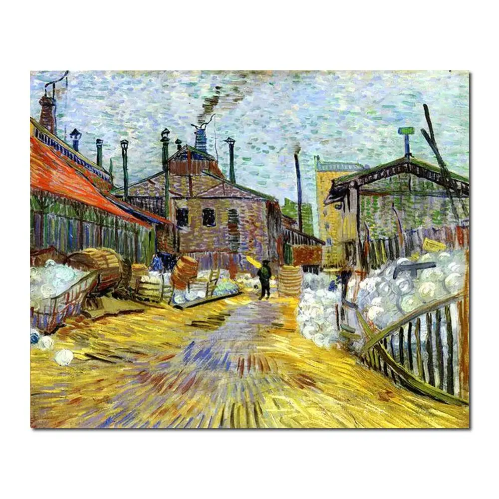 

Hand Painted Canvas Art Vincent Van Gogh Paintings Village Landscape a Factory at Asnieres Reproduction Artwork Home Decor