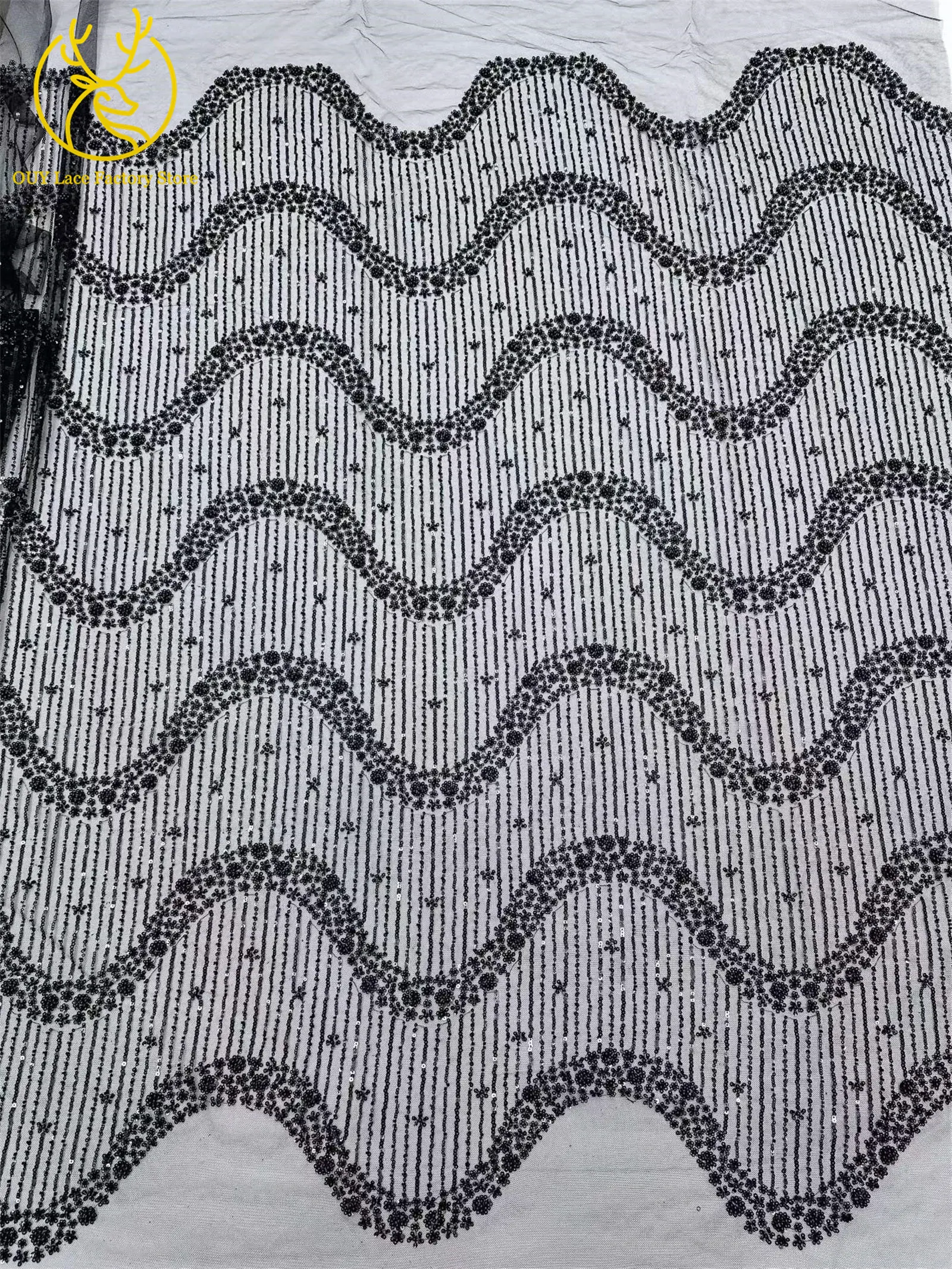 5 Yards Afrikanischer Bräutigam-Perlen-Tüll-Spitzenstoff Rosa Eleganter Nigerianischer Pailletten-Perlen-Netzstoff zum Nähen von Hochzeits- und Partykleidern – Detail 12