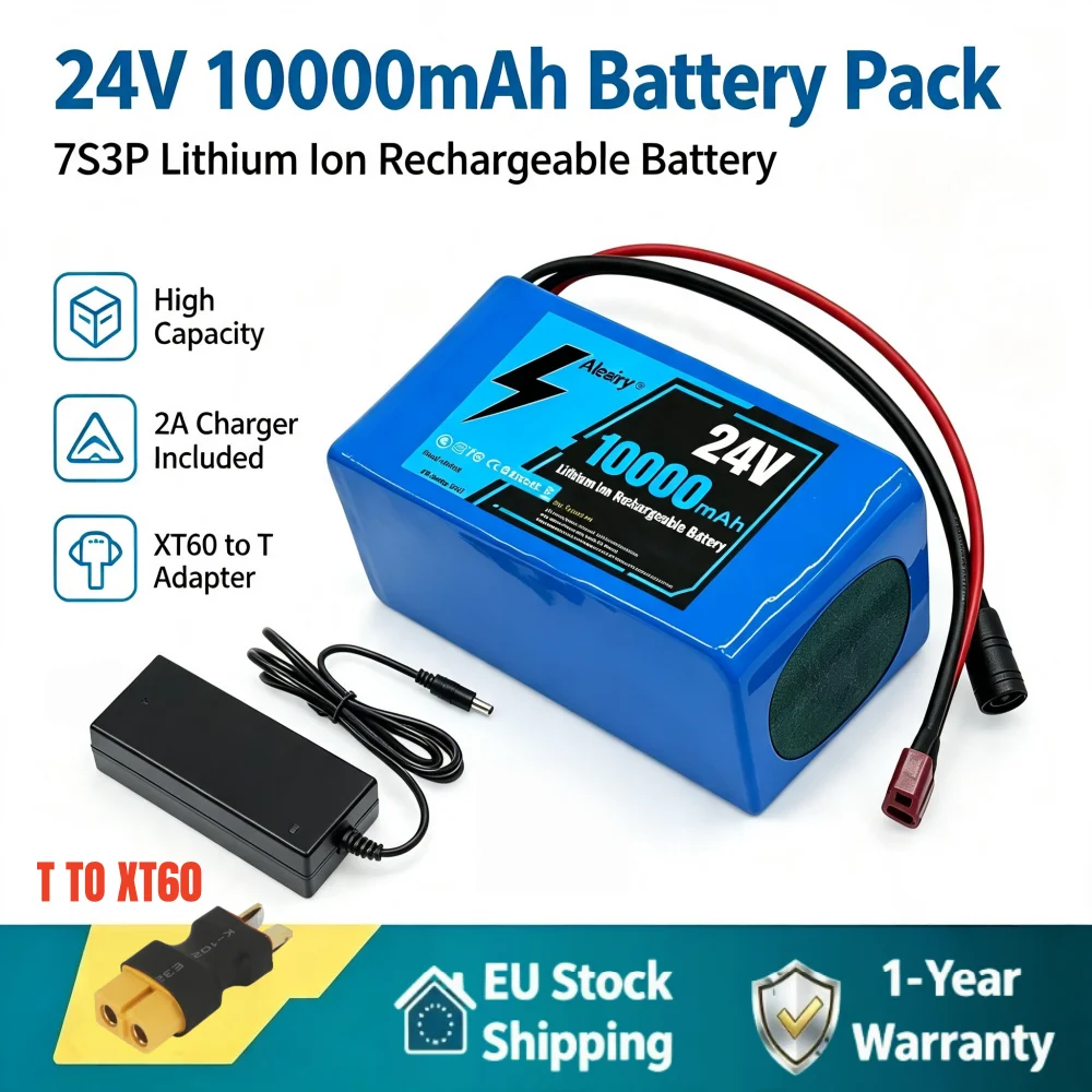 Hochleistungs-24V-10Ah-7S3P-18650-Akkupack – Intelligentes BMS, Langstrecken-Ersatz für 350W-500W Elektrofahrräder & Mopeds – Wird mit 29,4V 2A EU-Ladegerät geliefert