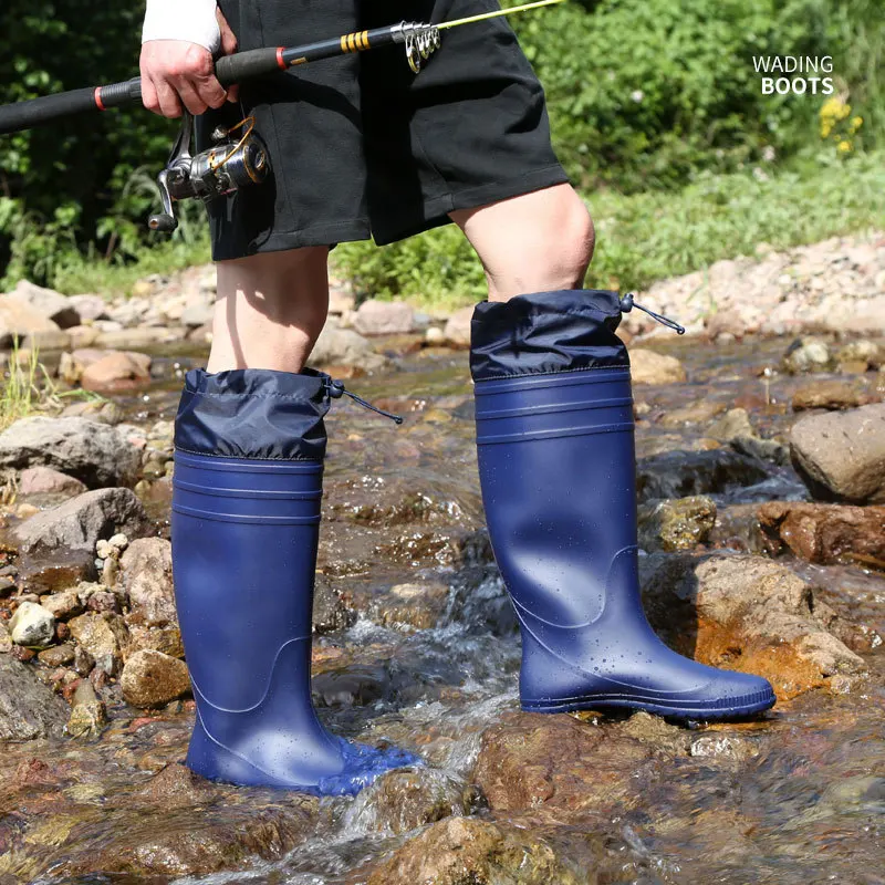 High tube drawstring fishing rain boots men\'s and women\'s Korean style waterproof rain shoes fashion enclosure men rubber boot