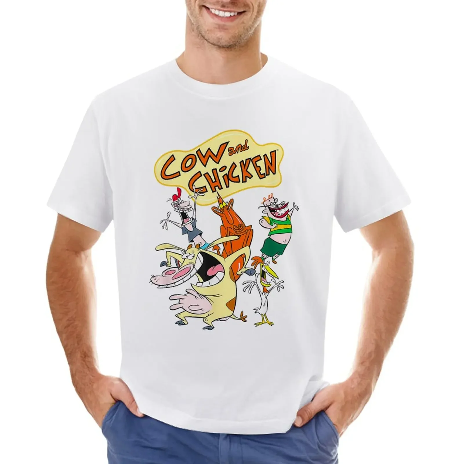 T-Shirt Cartoon Network Cow and Chicken CharacterCartoon Network Cow and Character 100% cotton men clothing harajuku fashion