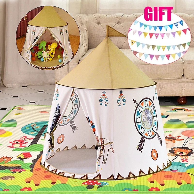 Kid Teepee Tent House Portable Princess Castle Folding Kids Tents Baby Play House Children Play Toy Birthday Christmas Gift