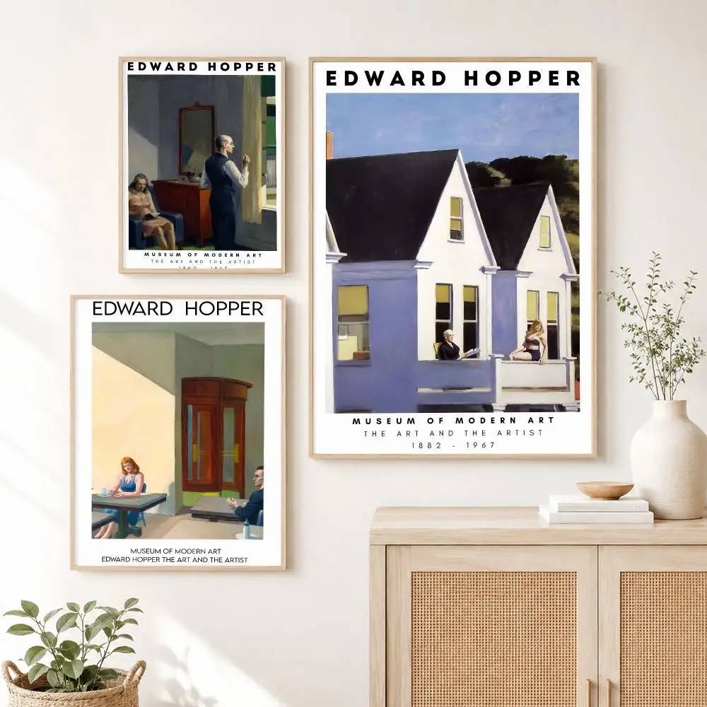 Hot Artist Famous E-Edward Hopper Poster Self Adhesive Wall Art Decor for Bedroom Living Room Office Home Decor Gift