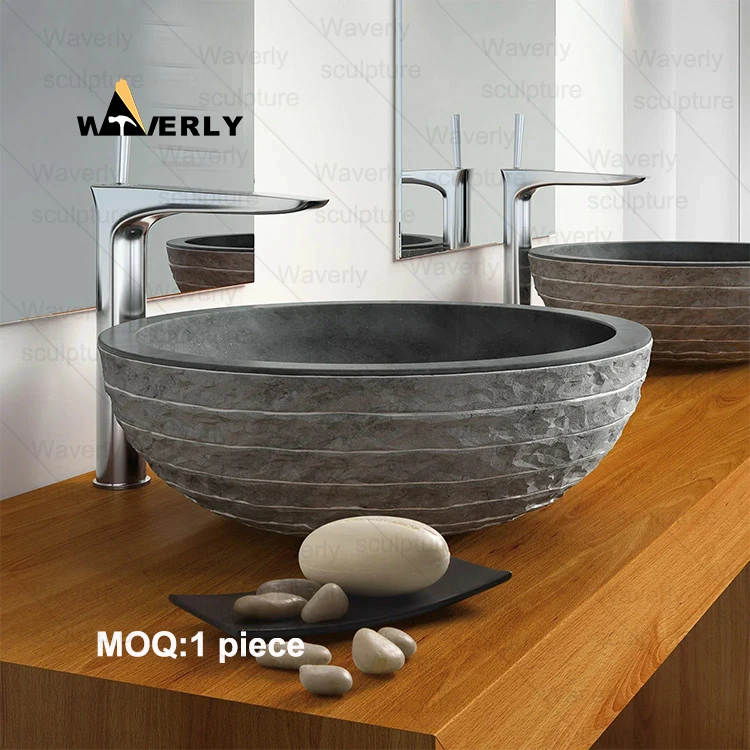 

Natural Old Stone Water Basin High End Art Retro White Yellow Marble Washbasin Sink