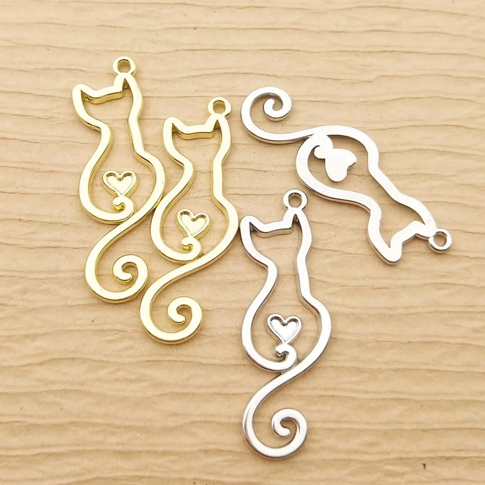 10pcs Heart Cat Charm for Jewelry Making Fashion Animal Earring Pendant Cute Necklace Bracelet Accessories Diy Craft Supplies