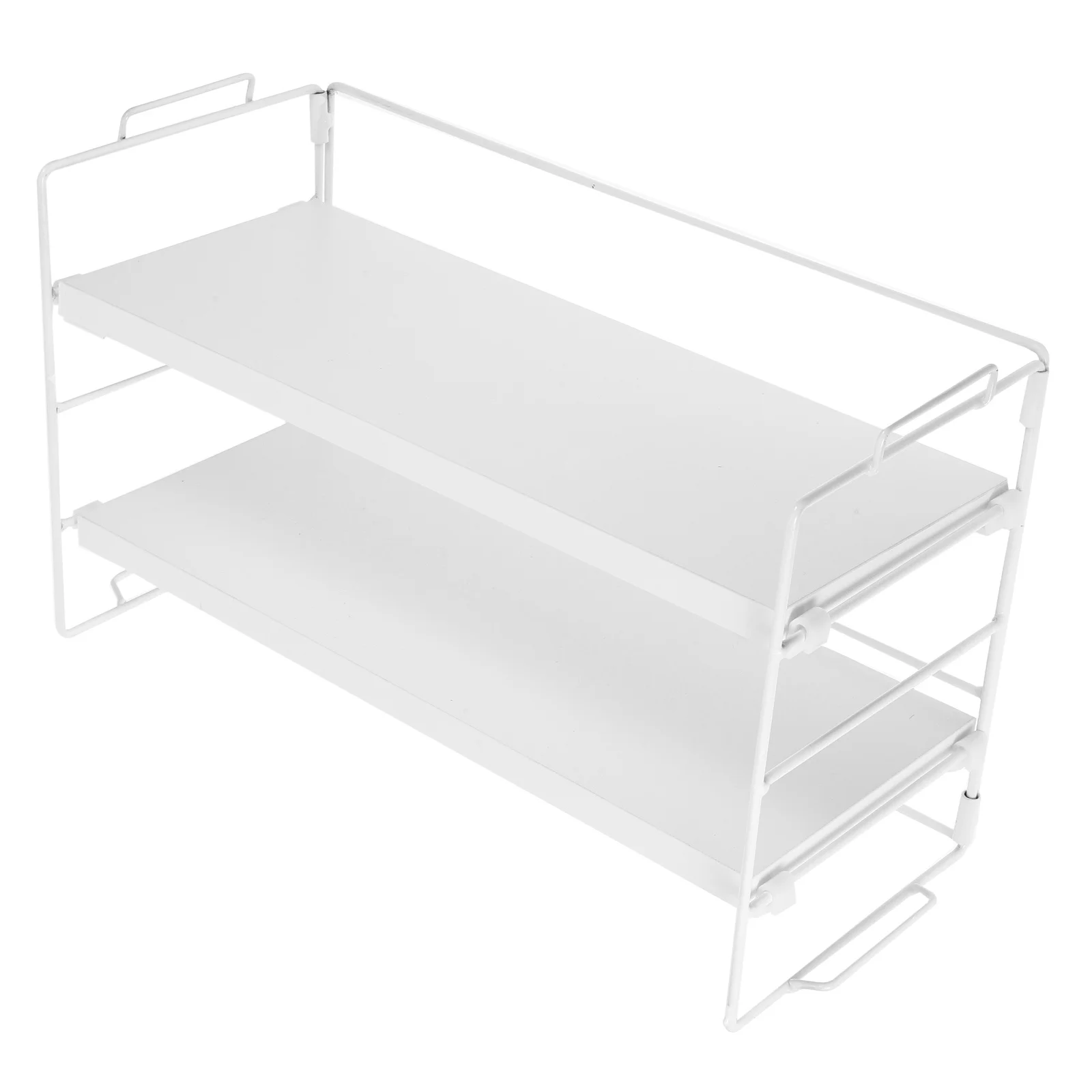 

2-Tier Wood Desktop Storage Shelf Organizer Metal Frame For Bedroom Kitchen Office Vanity Countertop Makeup Spice Jar Rack Small