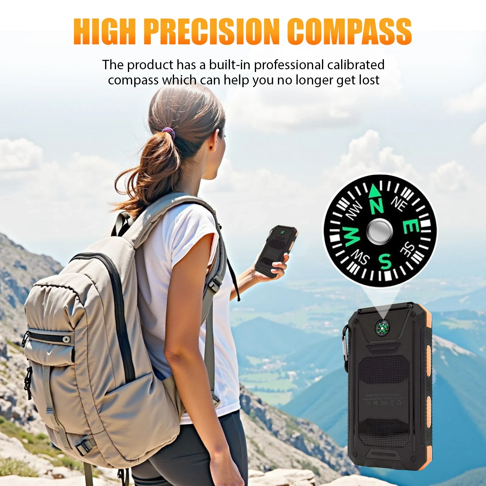 بنك طاقة يعمل بالطاقة الشمسية بقدرة 200000 مللي أمبير في الساعة، محمول مقاوم للماء في الهواء الطلق، منافذ USB مزدوجة، شحن سريع، مصباح LED لهاتف iPhone Tablet وAndroid