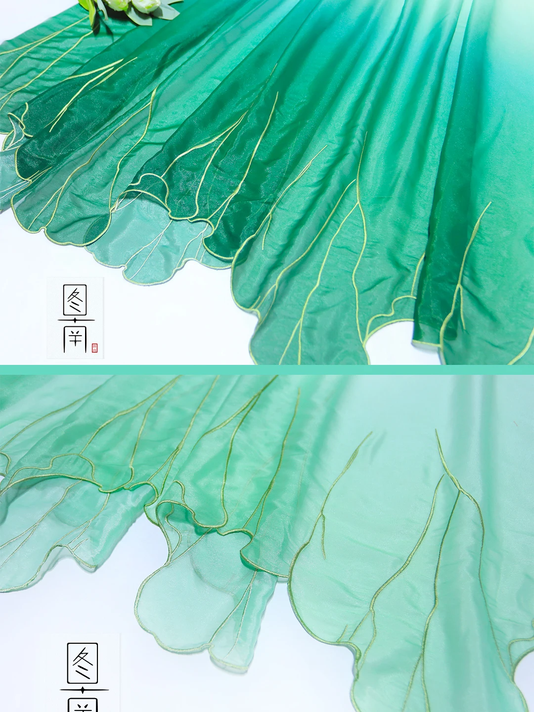 Chinese classical style Printed green leaf chiffon embroidery fabric DIY hanfu shirts doll cloth 1meter