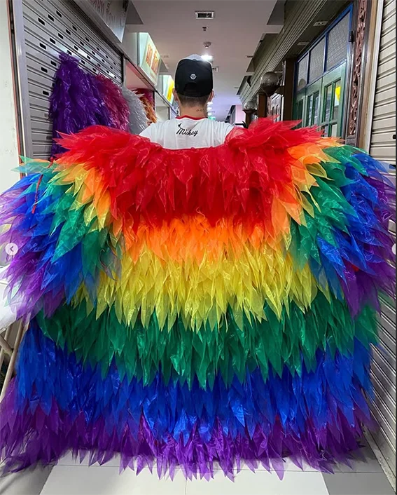 

Cross dressing queen stage performance long sleeved cloak Layered Color organza coat dance cape long jacket custom