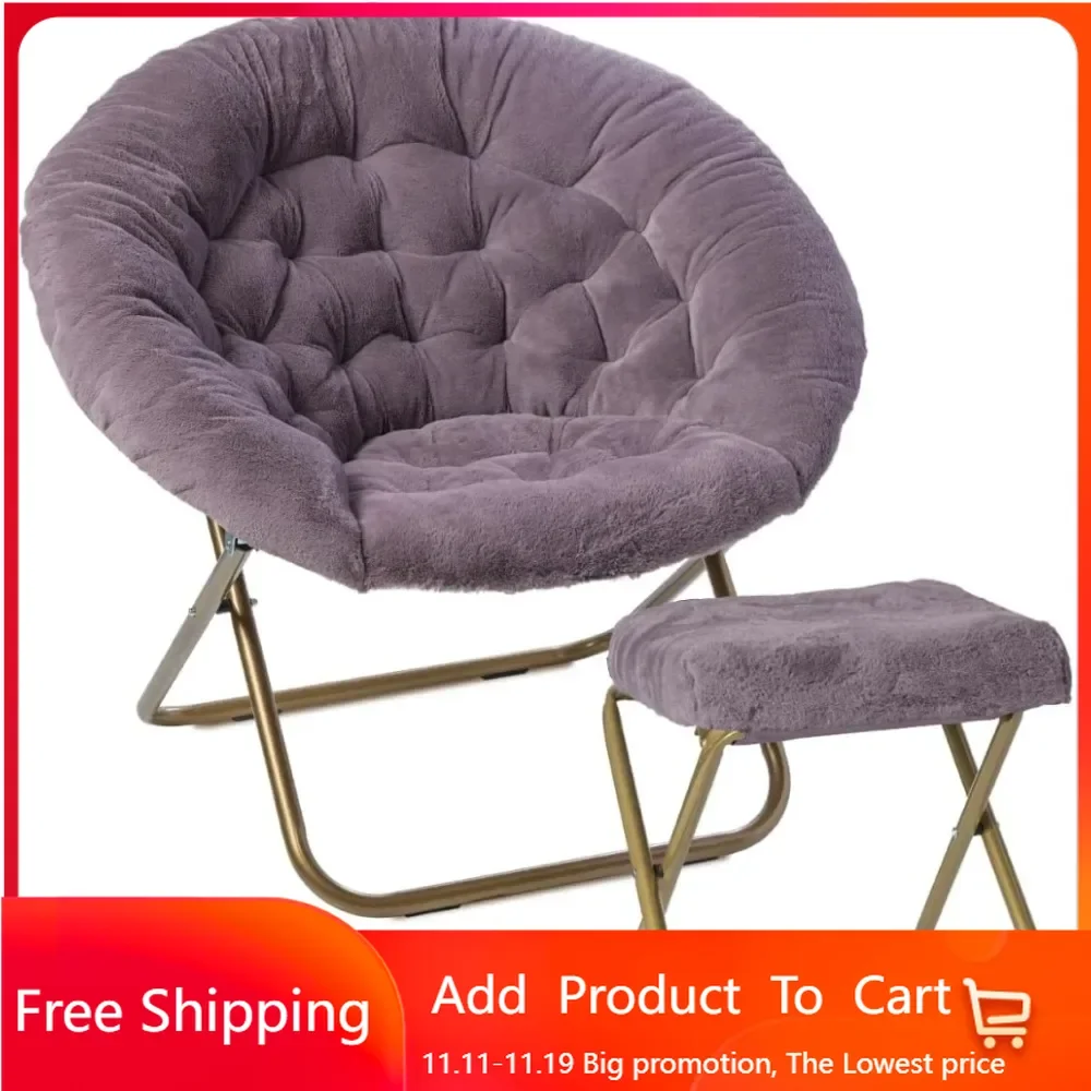 Cozy Chair with Footrest Ottoman/Faux Fur Saucer Chair for Bedroom/X-Large