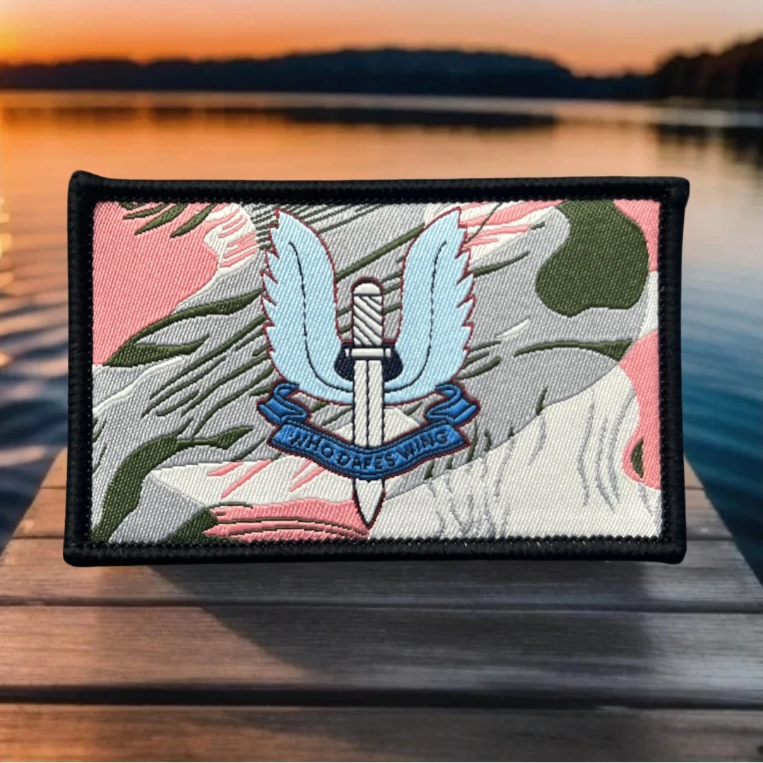 

Rhodesian SAS Who Dares Wins Camo Tactical Morale Badge Woven Label HookLoop Patches for Clothing Military Army Backpack Sticker