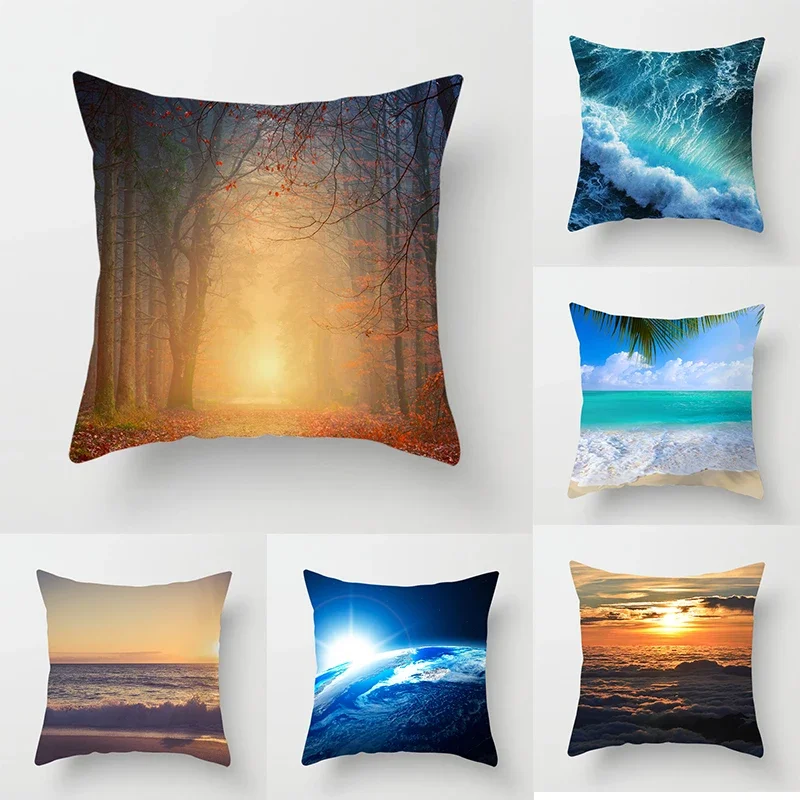 

45x45cm Natural Scenery Pillow Cover Sofa Decoration Car Office Seat Cushion Room Bedside Home