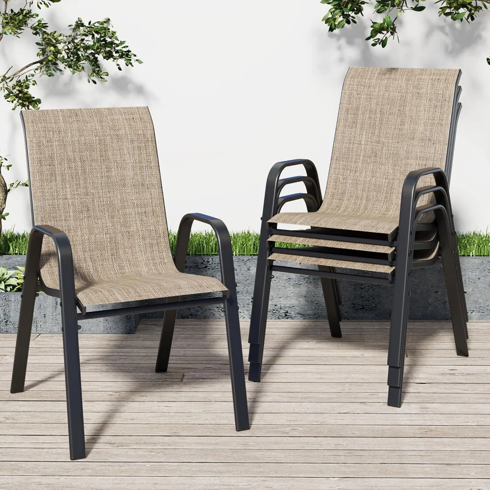 

Patio Chairs, Stackable Outdoor Dining Chairs for All Weather Textilene Fabric & Metal Frame, Outdoor Chairs Set for Backyard