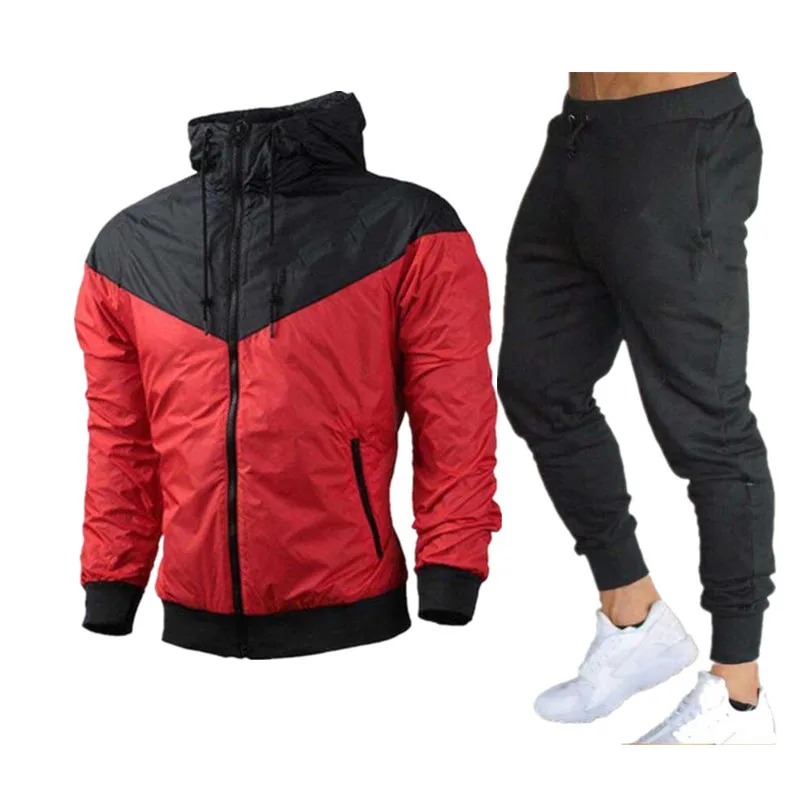 2024 Heren Winter Sport Pak Slim Fit Merk Sportkleding Vest Lange Mouw Hardloopjas, Joggingbroek, Hoge Kwaliteit, 2 Stuks Set