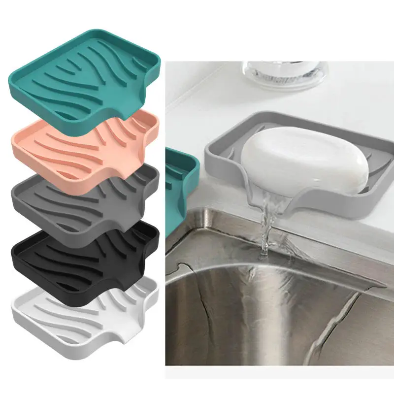 

Sink Silicone Tray With drain Soap Sponge Storage Holder Countertop Sink Scrubber Brush Storage Rack Kitchen Organizer