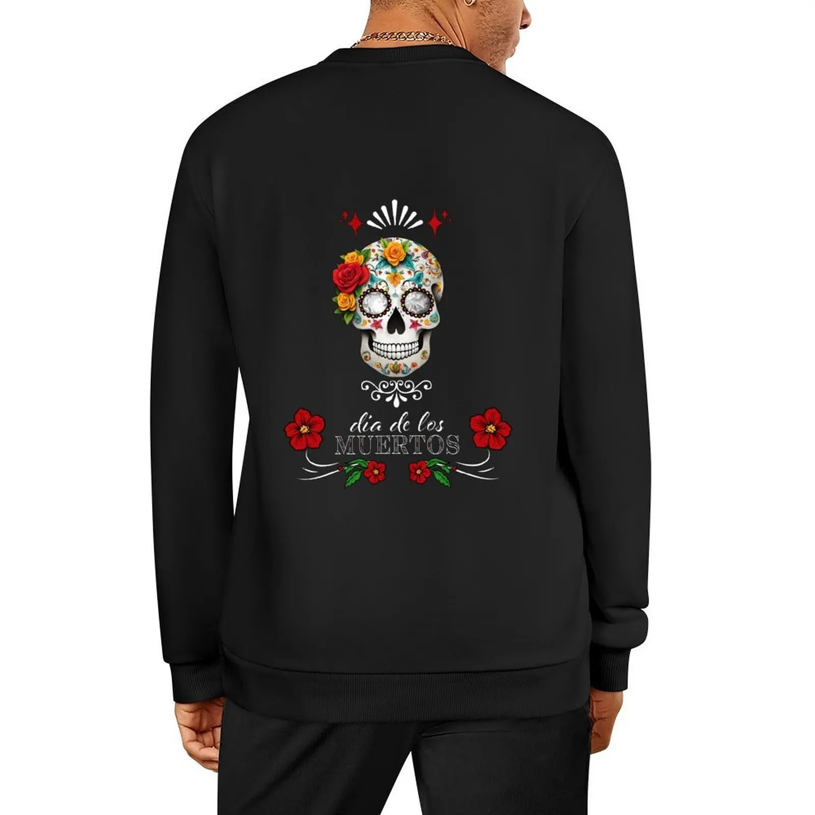 

Dia De Los Muertos Rose Skull Pullover male clothes korean style clothes autumn new products mens clothing oversize sweatshirts