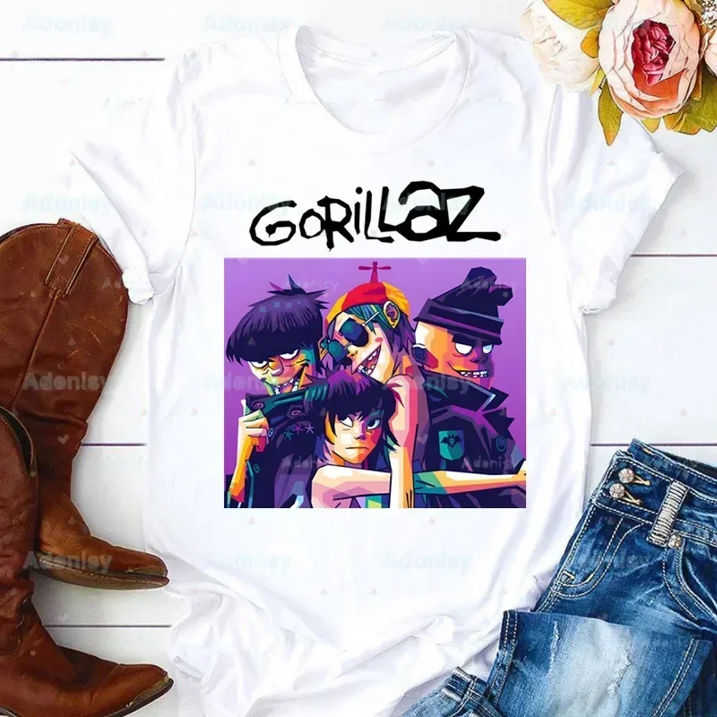 Gorillaz Modern Music Band Cartoon Women Harajuku Summer Tops Graphic Women Kawaii T-shirt Clothes Girl T Shirt ,Drop Shipping