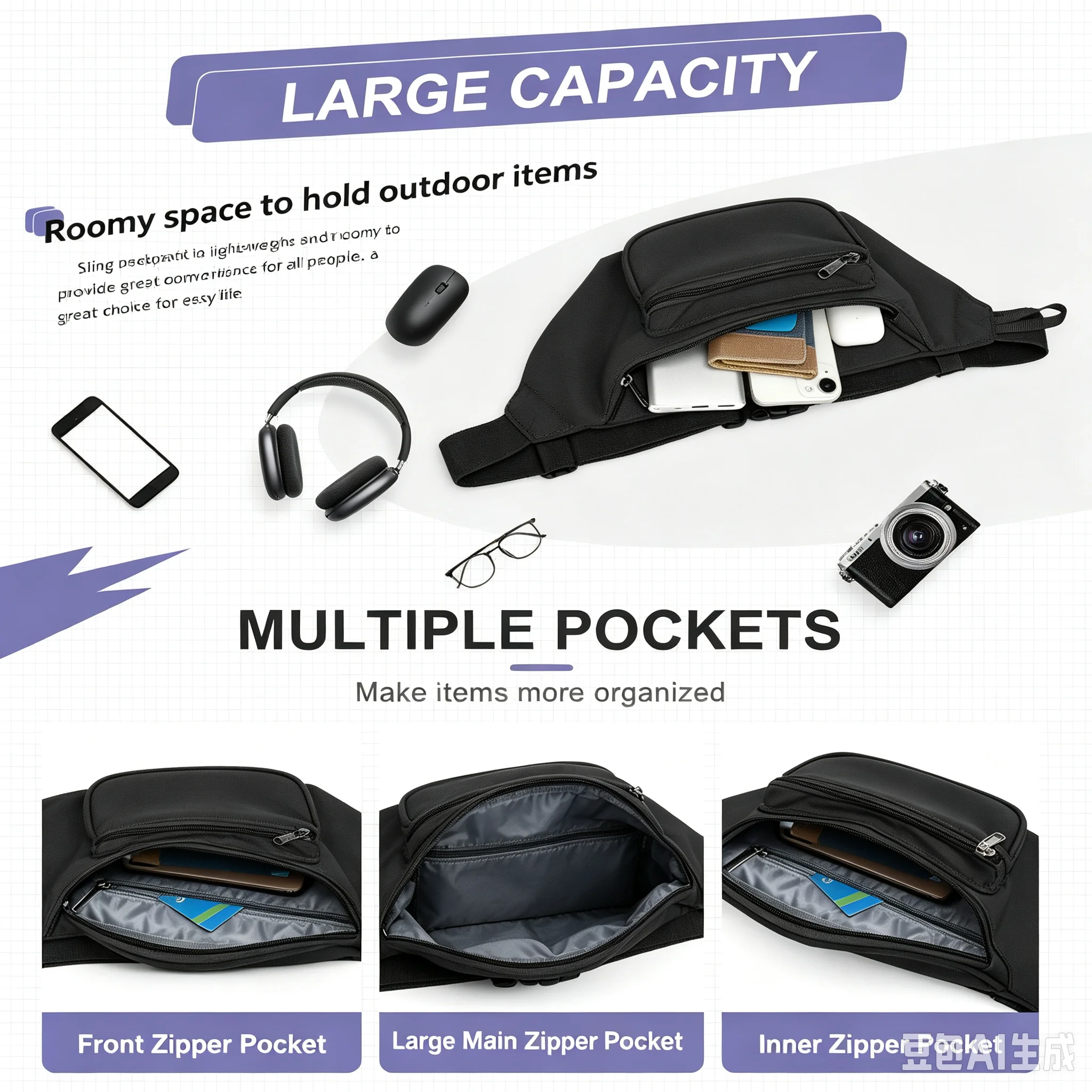 Men's Messenger Bag Stomach Bag Chest Bag Large Capacity Cross Sling Bag, Anti-theft Small Shoulder Bag for Sports, Travel Use