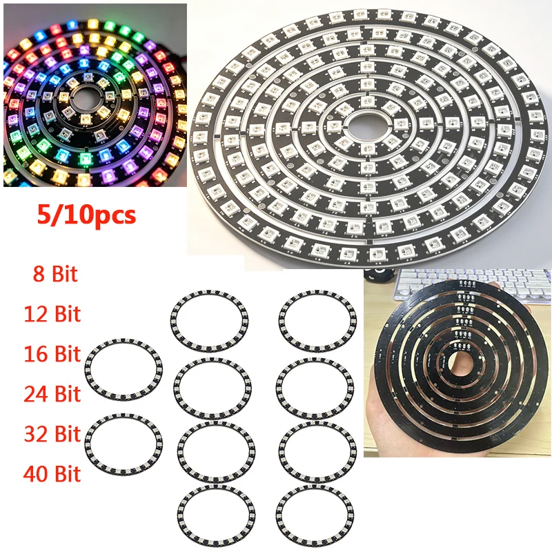 5/10PCS WS2812B Full Color RGB LED Circle,8/12/16/24/32/40 Pixels Individually Addressable Round LED Ring Module DC5V
