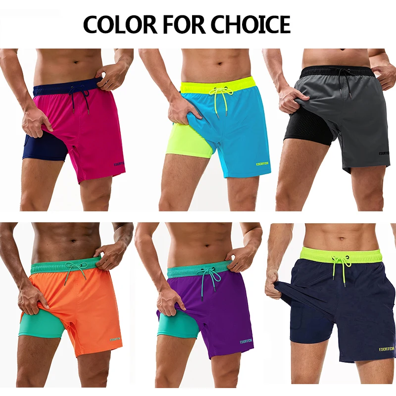 Neueste Herren-Shorts 2-in-1 mit langem Innenfutter, schnelltrocknend, Strand- und Surf-Badehose für Herren, Badeshorts mit Taschen, Damen-Sommer-Laufhose – Detail 5