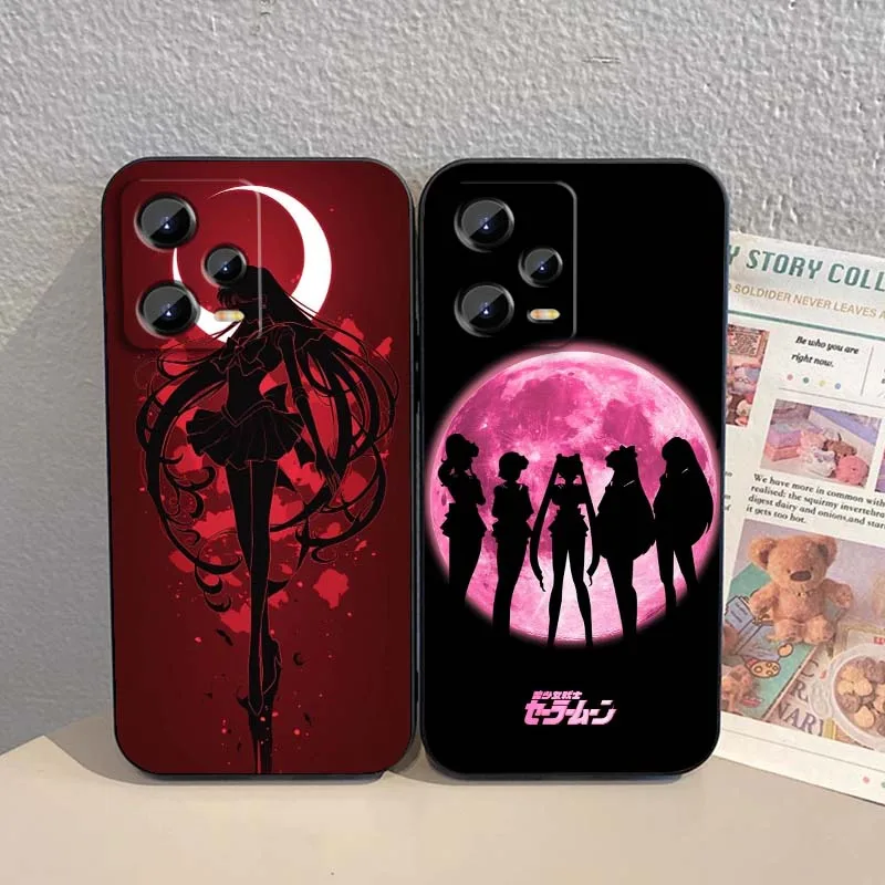أنيمي S-Sailors M-Moons Art جراب هاتف ل Xiaomi Redmi ملاحظة 14 13 12 12S 11E 11 11S 11T Pro Plus 4G 5G أسود لينة غطاء من البولي يوريثان الحراري #3