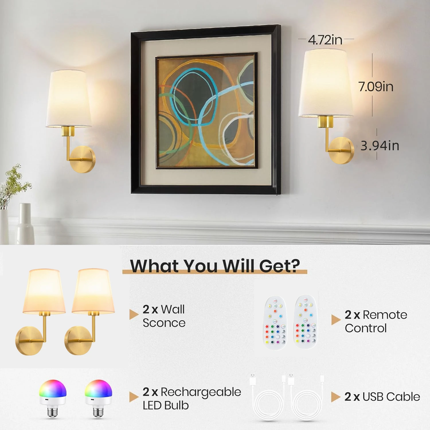Wireless Rechargeable Battery-Powered Wall Light with Dimmable, Detachable Bulb and Remote Control, 15 Colors, Suitable for Bedroom, Living Room, Hallway Decoration image 6