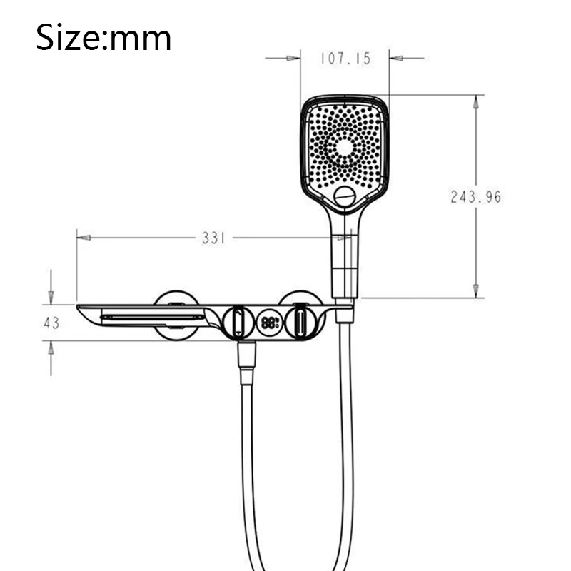 KEMAIDI Smart Digital Display  Hot and Cold Mixer TapTwo Function Shower Systerm Square Spary Wall Mounted  Shower Faucet Set