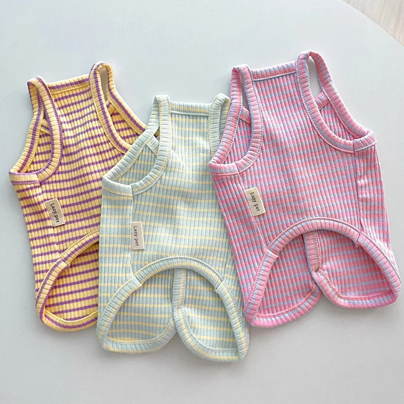 Summer Breathable Teddy Clothes Fresh Stripe Sling Dog Clothes Cat Two Legged Clothes Dog Cardigan Yorkshire Vest images - 6