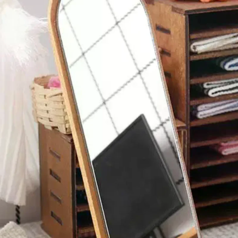 نموذج مرآة خشبية كاملة الطول لبيت الدمى 1/12؛ ملحق ديكور المناظر الطبيعية الصغيرة؛ زخرفة تأثيث بيت الدمية