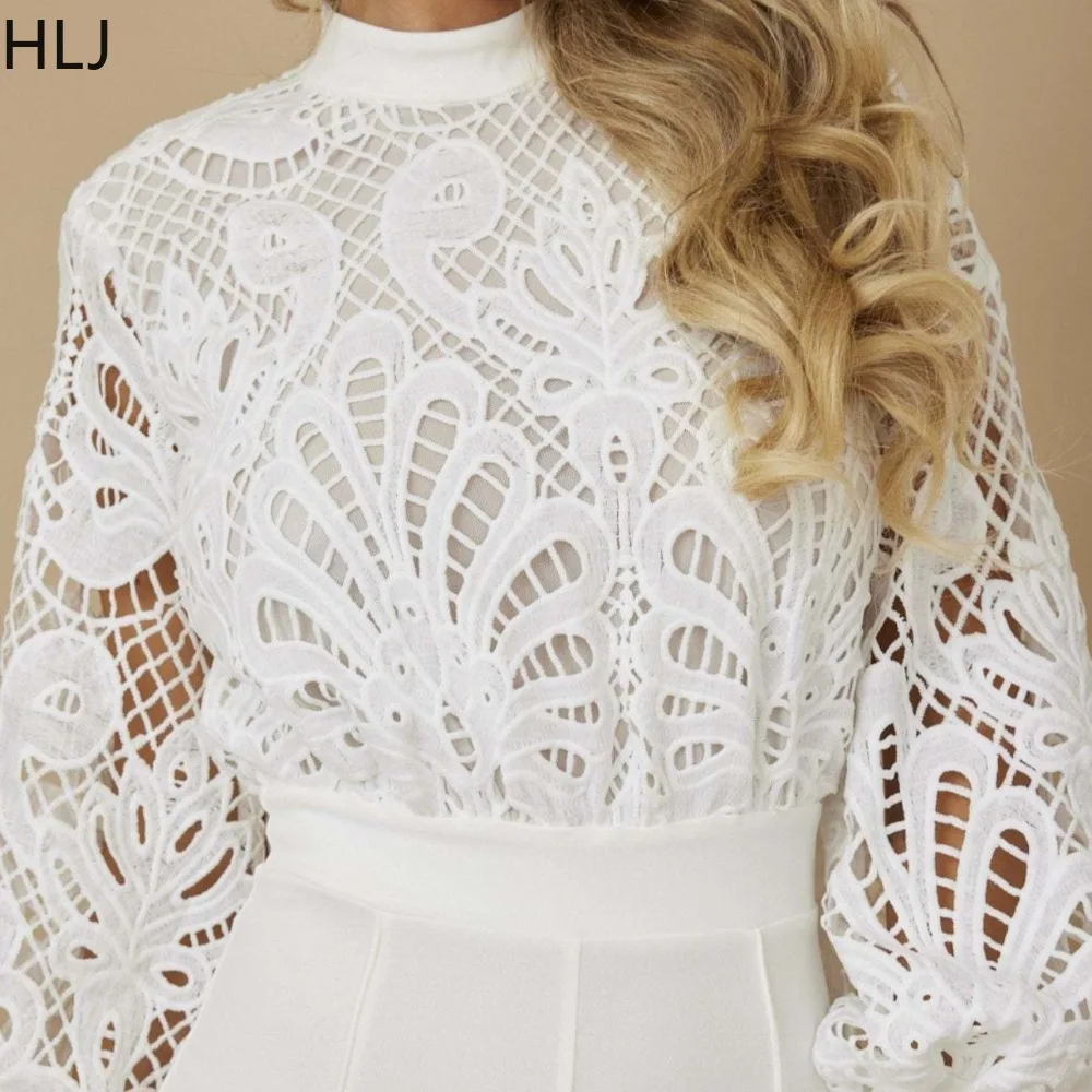 HLJ Sexy Personalized Line Lace Bodycon Jumpsuits for Woman Hollow-out See Through Rompers Female Streetwear Overalls 2025 New