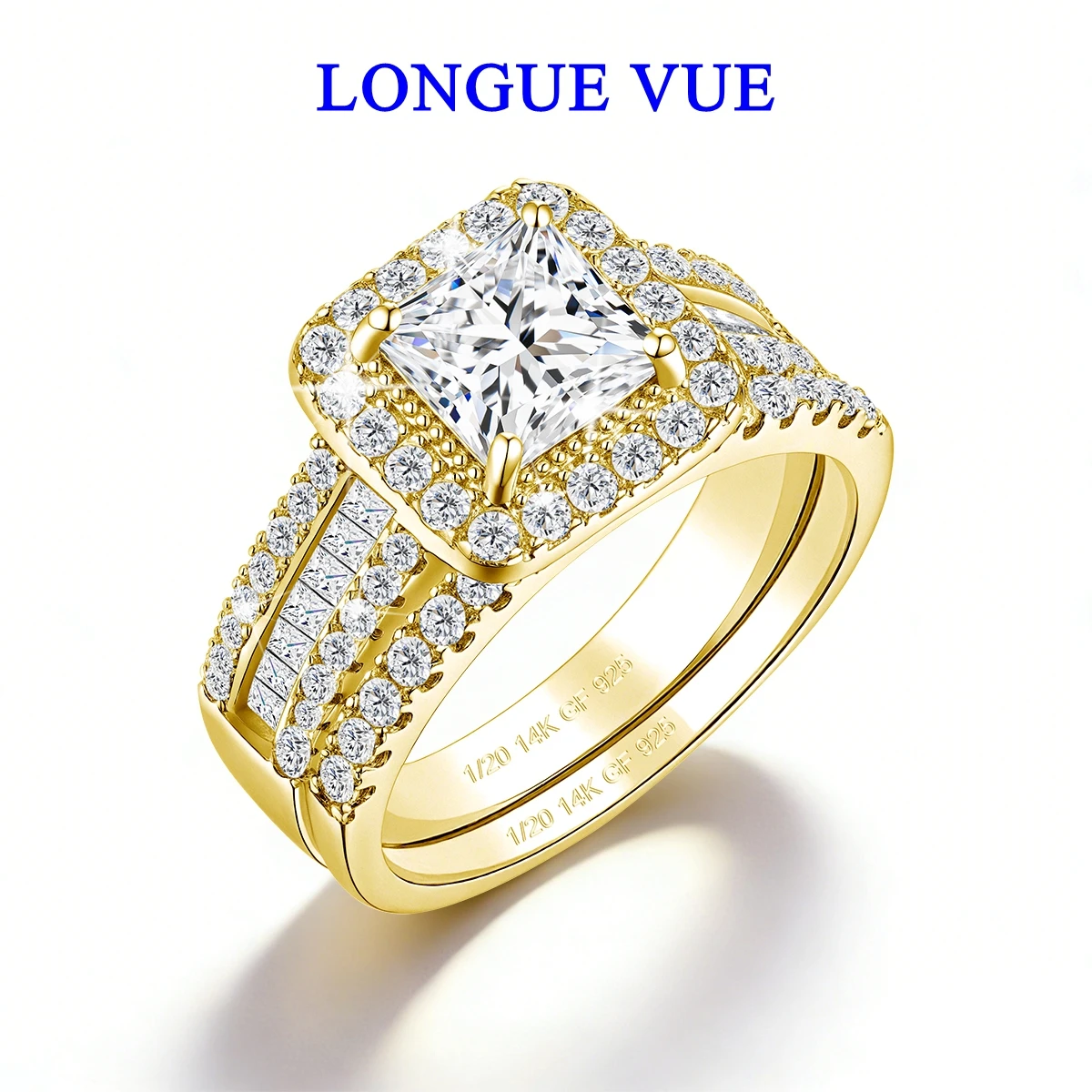 2pcs Princess Cut Moissanite Ring Set 14K Gold Filled Square Stone Bridal Wedding Band Women Engagement Jewelry