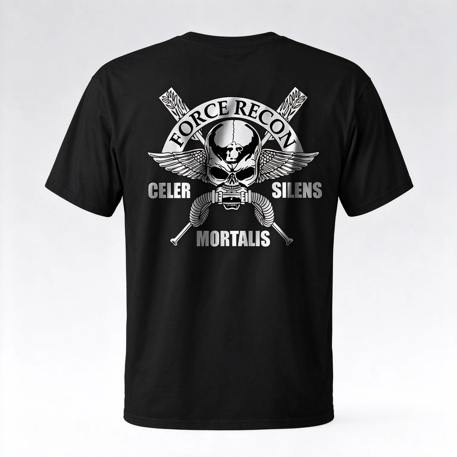 2026 New Tactical FORCE RECON Family Matching Oversized Unisex T Shirt Winged Skull Diver Print Short Sleeve Streetwear Tee