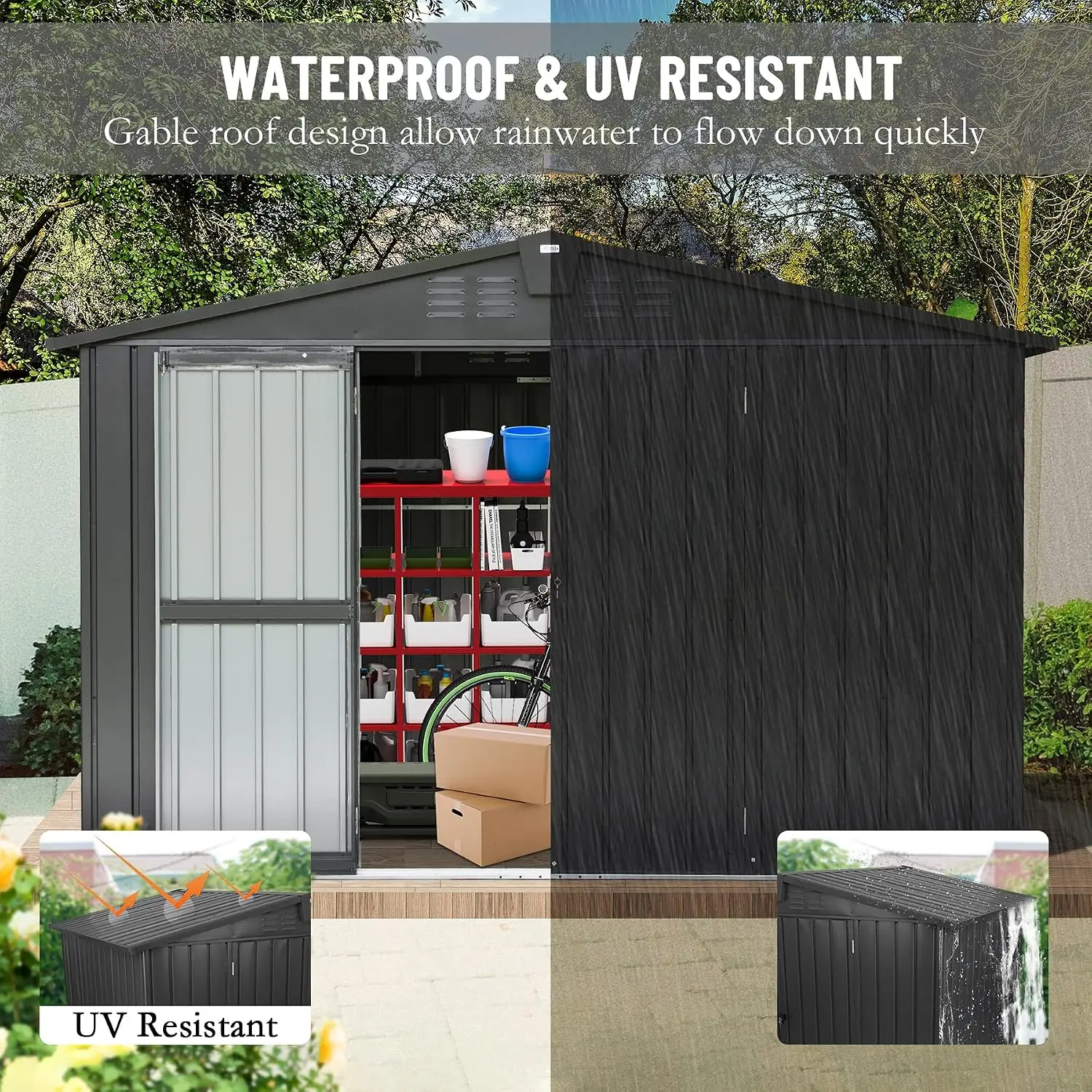 Domi Outdoor Storage Shed 10'x8', Metal Sheds Outdoor Storage with Lockable Doors & Air Vents for Patio Garden Lawn Backyard,Gra