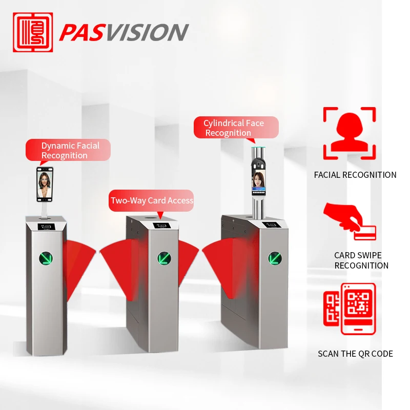 PASVISION Flap Barrier Light Gray Metal Lattice Swing Gate Turnstile Decorative Office Building Pedestrian Access Control System