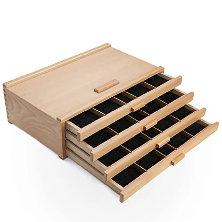 

Wooden Pastel Storage Box Artist Supply Storage Box With 4 Removable Drawer Portable Organizer Box for Pencils Markers Brushes