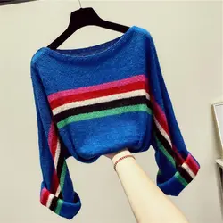 Female Fashion Loose Color Striped Knitted Pullovers Autumn Winter Women's Clothing Korean All-match Long Sleeve Thin Sweaters