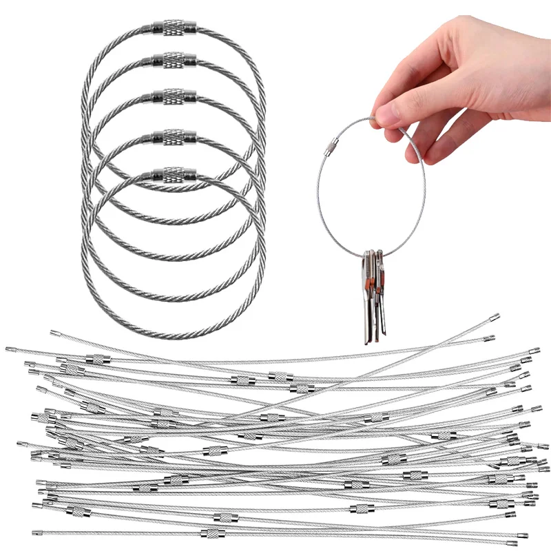 10pcs Keychain Stainless Steel Wire Portable Large-capacity Screw Lock Ring Key Keyring Circle Accessories Cable Loop TMZ