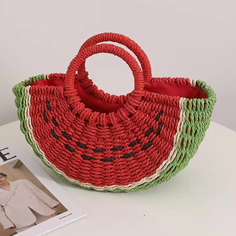 New Watermelon Straw Women Shoulder Bags Luxury Designer Fashion Bohemia Female Crossbody Bag Handmade Cute Fruit Handbag