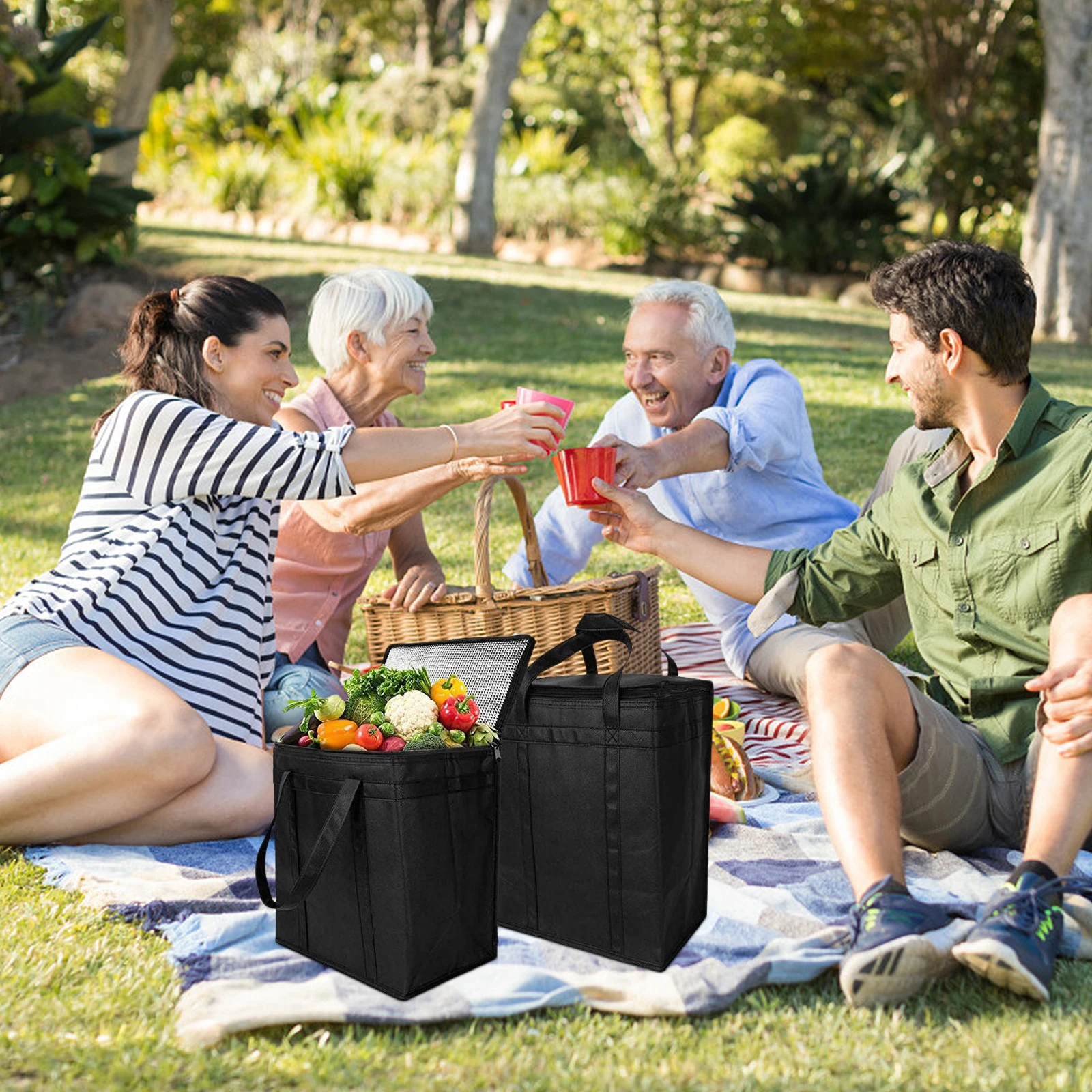 

Insulated Lunch Bag Oxford Cloth Portable Picnic Cooler Zipper Closure Large Capacity Foldable Car Lunch Tote For Travel Camping