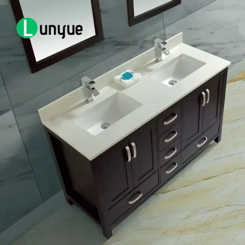 60 Inch Wooden Bathroom Vanity Cabinet with Quartz Stone Countertop Modern Storage Furniture for Home Bath Room Sink Base